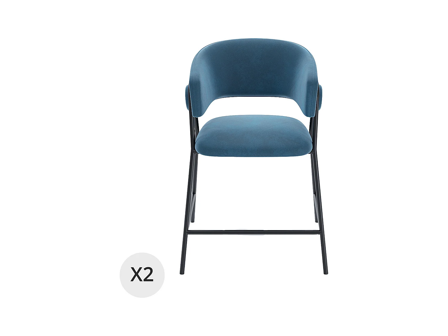 BONNIE - Lot de 2 tabourets de bar avec dossier, velours