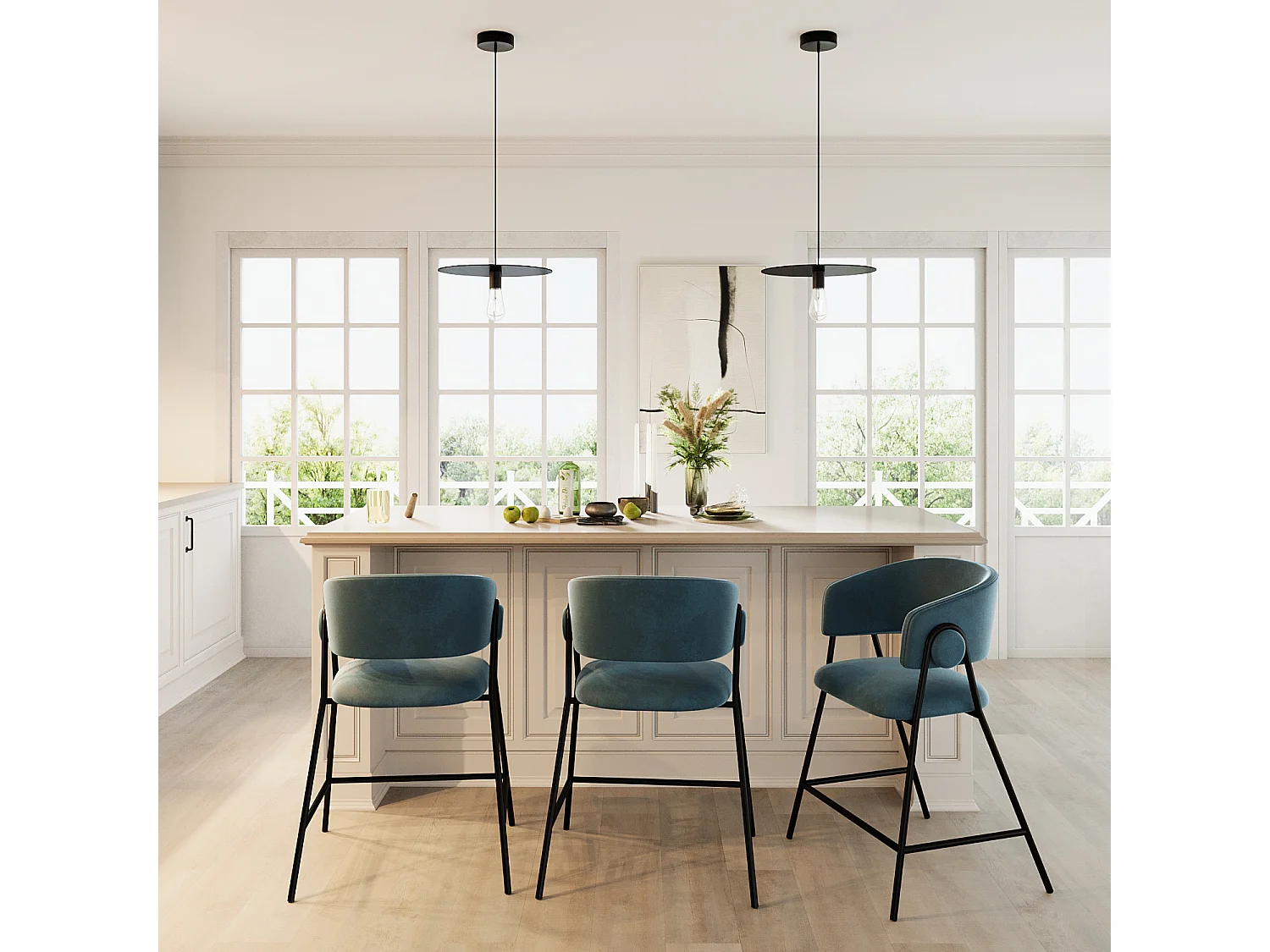 BONNIE - Lot de 2 tabourets de bar avec dossier, velours