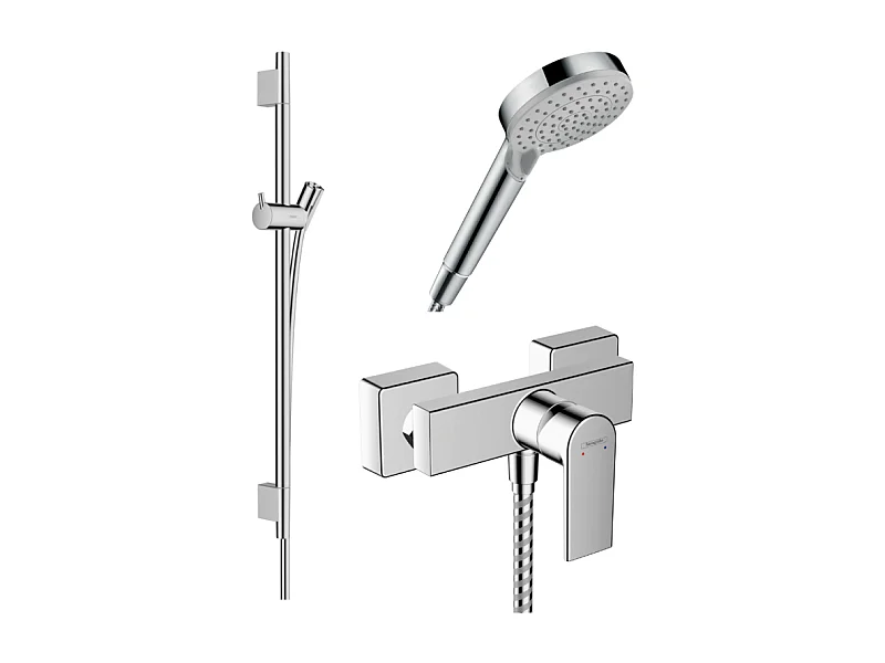 Pack mitigeur douche mécanique HANSGROHE Vernis Shape + Barre Unica S Puro + flexible + Pommeau Vernis Blend Vario chromé