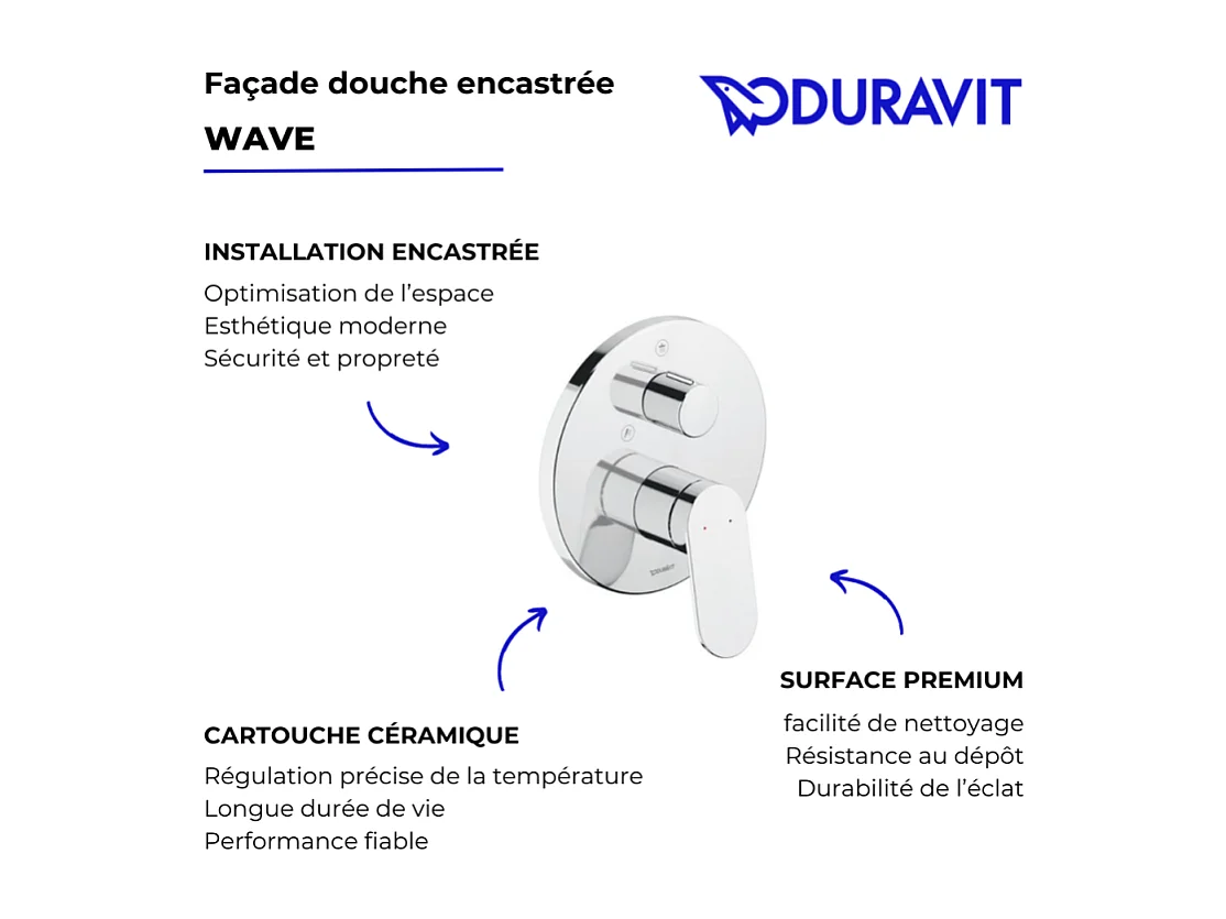 Mitigeur bain douche encastré DURAVIT Wave chromé brillant