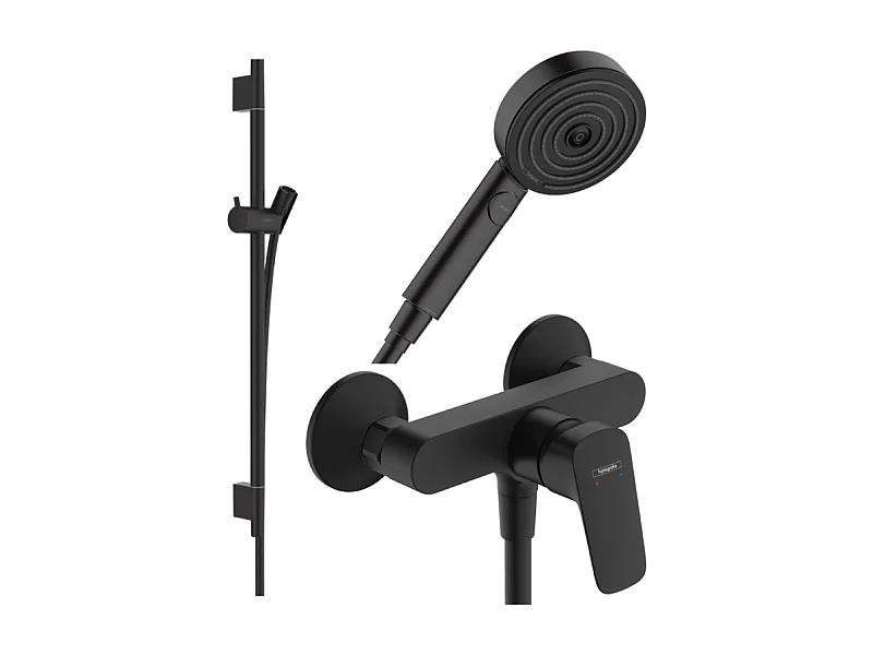 Pack mitigeur douche mécanique HANSGROHE Logis + Barre Unica S Puro + flexible + Pommeau Pulsify Select 3 jets noir mat
