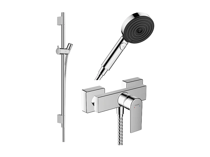 Pack mitigeur douche mécanique HANSGROHE Vernis Shape + Barre Unica S Puro + flexible + Pommeau Pulsify Select 3 jets chromé