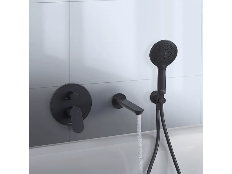 Façade robinet encastré 2 sorties DURAVIT Wave avec inverseur noir mat