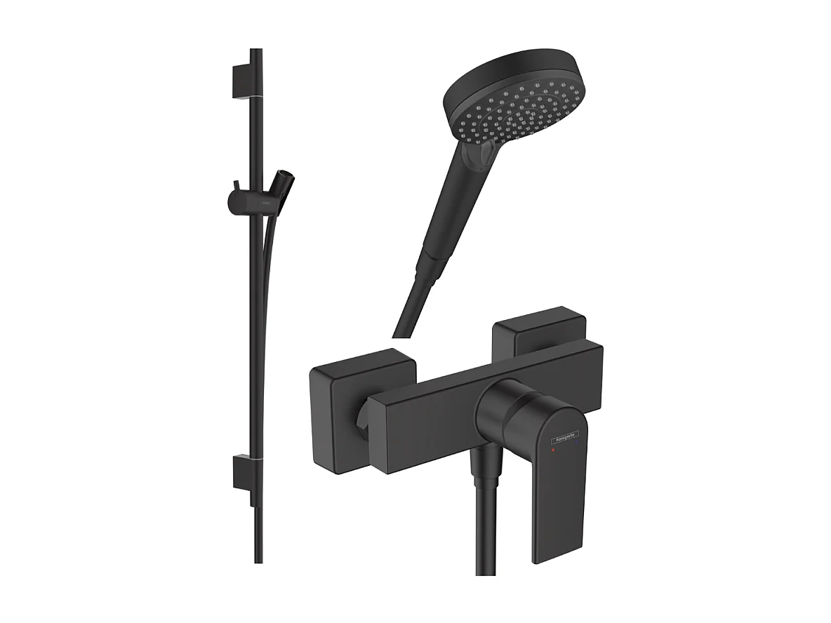 Pack mitigeur douche mécanique HANSGROHE Vernis Shape + Barre Unica S Puro + flexible + Pommeau Vernis Blend Vario noir mat