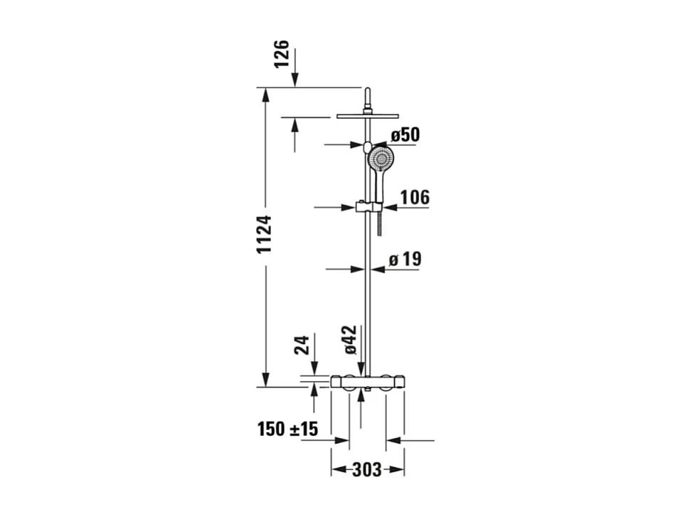 Colonne de douche thermostatique DURAVIT MinusFlow doré poli