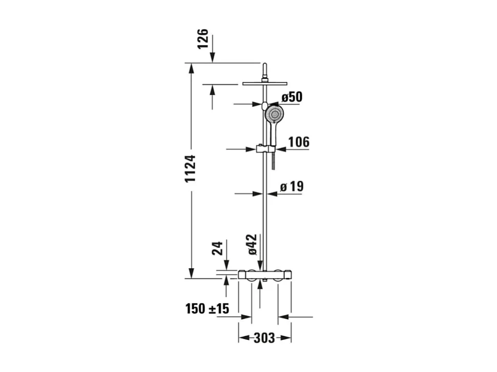 Colonne de douche thermostatique DURAVIT MinusFlow doré poli