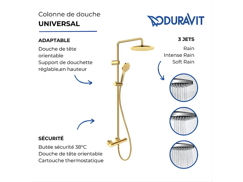 Colonne de douche thermostatique DURAVIT MinusFlow doré poli