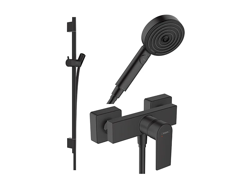Pack mitigeur douche mécanique HANSGROHE Vernis Shape + Barre Unica S Puro + flexible + Pommeau Pulsify Select 3 jets noir mat