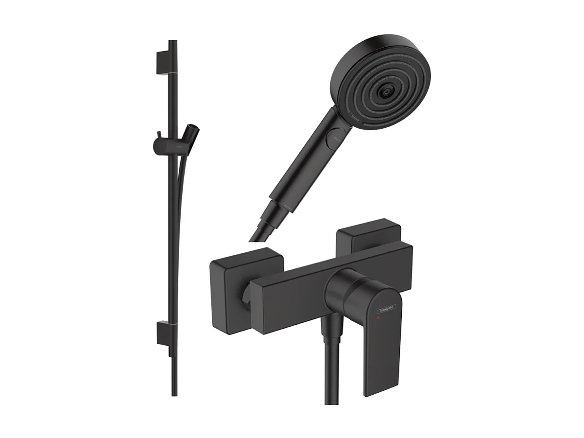 Pack mitigeur douche mécanique HANSGROHE Vernis Shape + Barre Unica S Puro + flexible + Pommeau Pulsify Select 3 jets noir mat