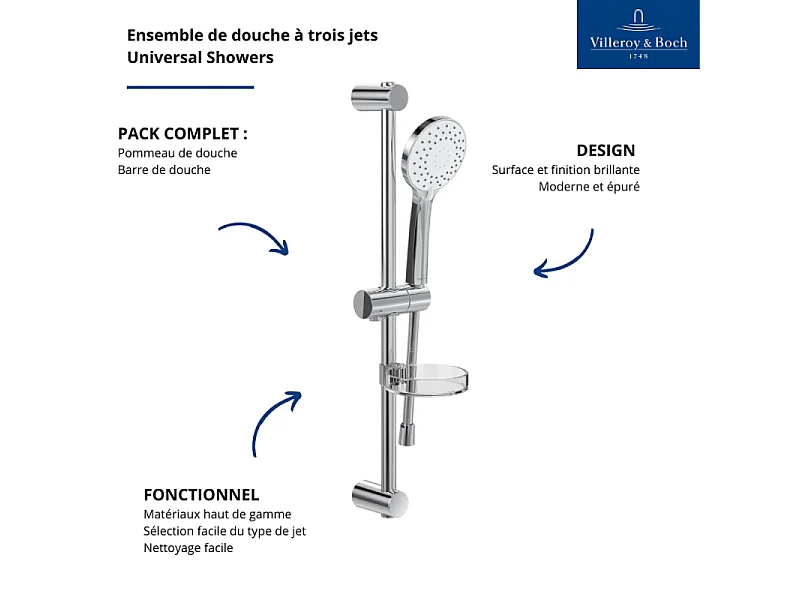 Ensemble de douche à trois jets Villeroy & Boch Universal Chrome