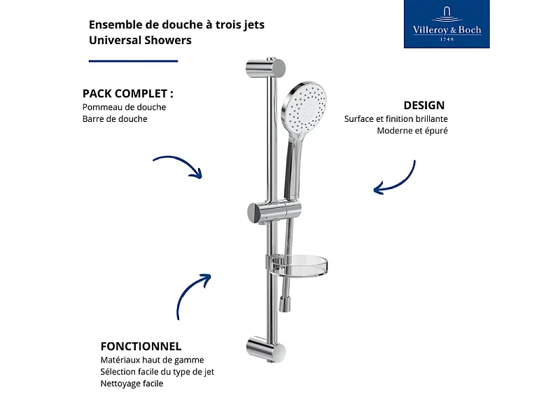 Ensemble de douche à trois jets Villeroy & Boch Universal Chrome