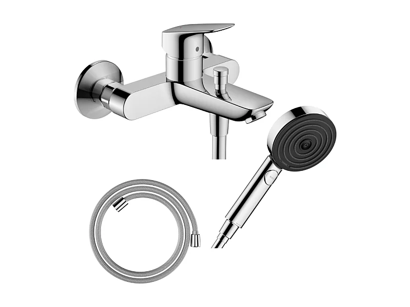 Pack mitigeur bain douche mécanique HANSGROHE Logis + Flexible Designflex+Pommeau Pulsify Select EcoSmart 105 3jets chromé