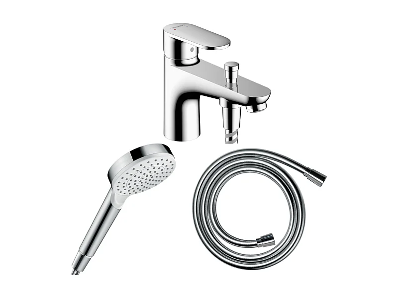 Pack mitigeur bain douche monotrou HANSGROHE Vernis Blend + Flexible Isiflex + Pommeau HANSGROHE Crometta blanc/chromé