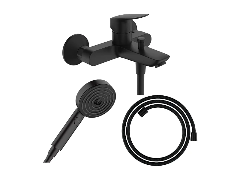 Pack mitigeur bain douche HANSGROHE Logis + Flexible Designflex + Pommeau HANSGROHE Pulsify Select 105 3 jets noir mat