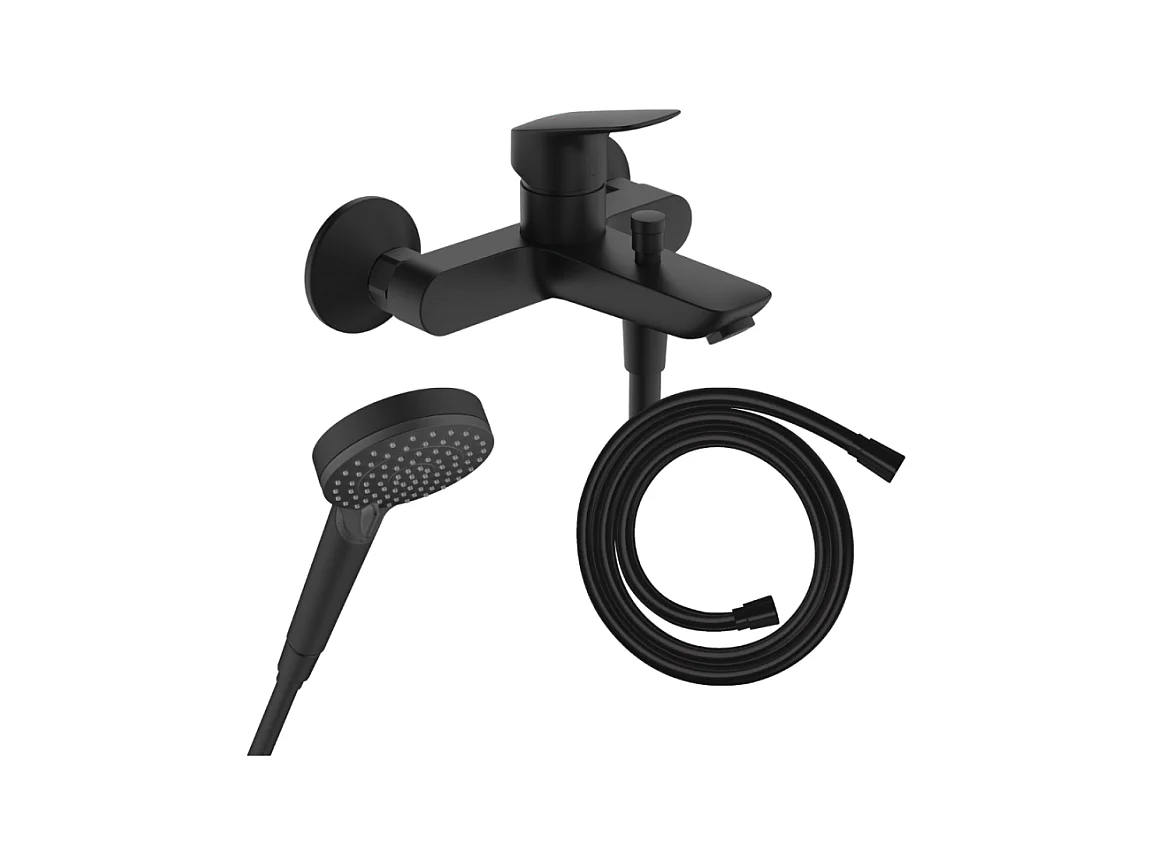 Pack mitigeur bain douche HANSGROHE Logis + Flexible Isiflex + Pommeau HANSGROHE Vernis Blend 100 Vario noir mat