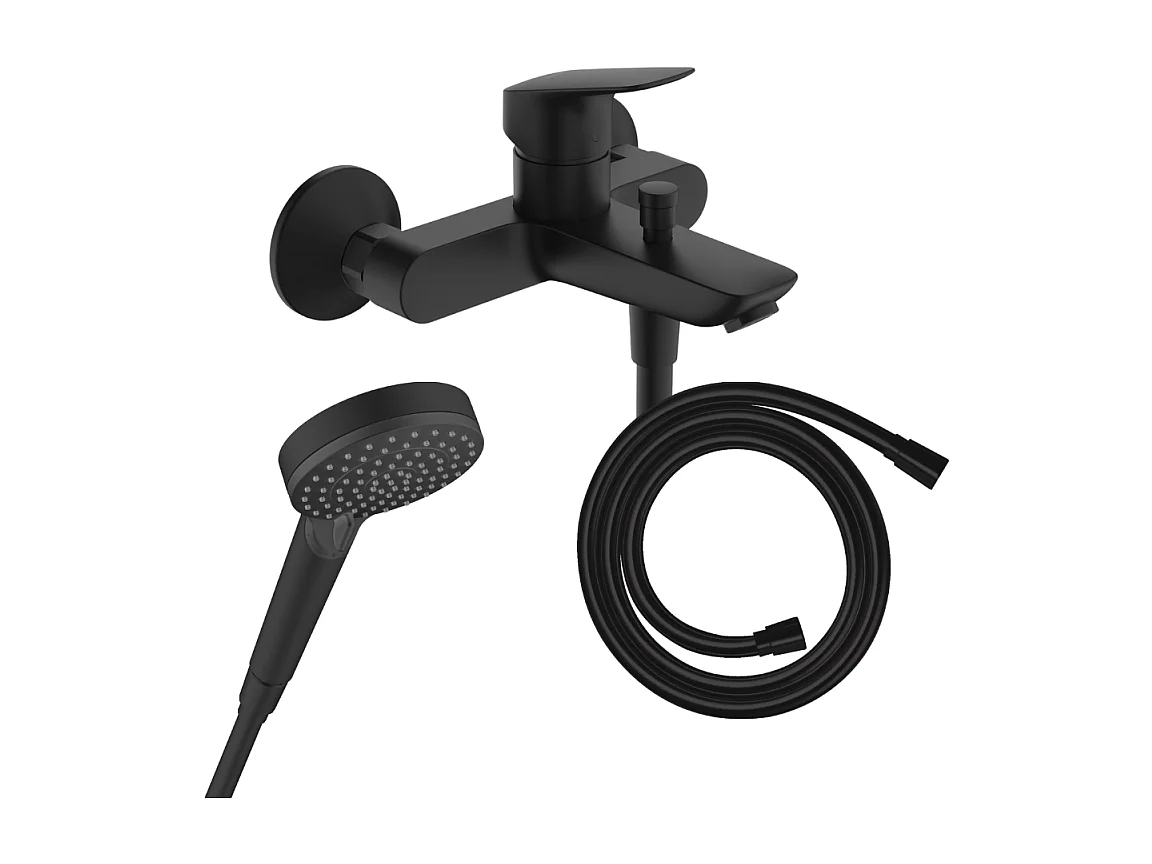 Pack mitigeur bain douche HANSGROHE Logis + Flexible Isiflex + Pommeau HANSGROHE Vernis Blend 100 Vario noir mat