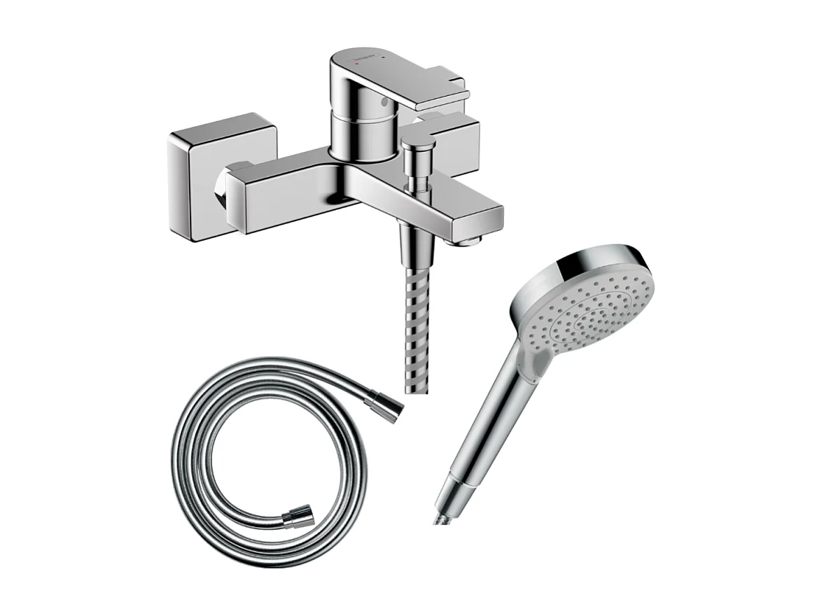 Pack mitigeur bain douche mécanique HANSGROHE Vernis Shape C2 + Flexible Isiflex + Pommeau Vernis Blend 100 EcoSmart 2jets chromé
