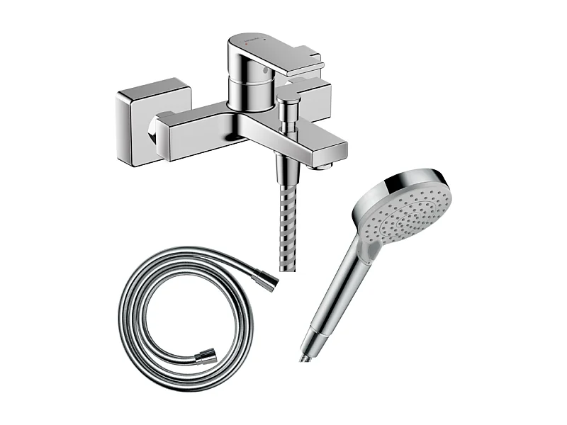 Pack mitigeur bain douche mécanique HANSGROHE Vernis Shape C2 + Flexible Isiflex + Pommeau Vernis Blend 100 EcoSmart 2jets chromé