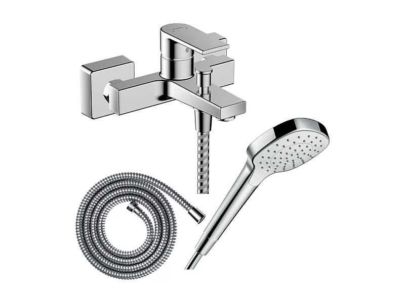 Pack mitigeur bain douche mécanique HANSGROHE Vernis Shape C2 + Flexible Metaflex + Pommeau Croma Select E EcoSmart blanc/chromé