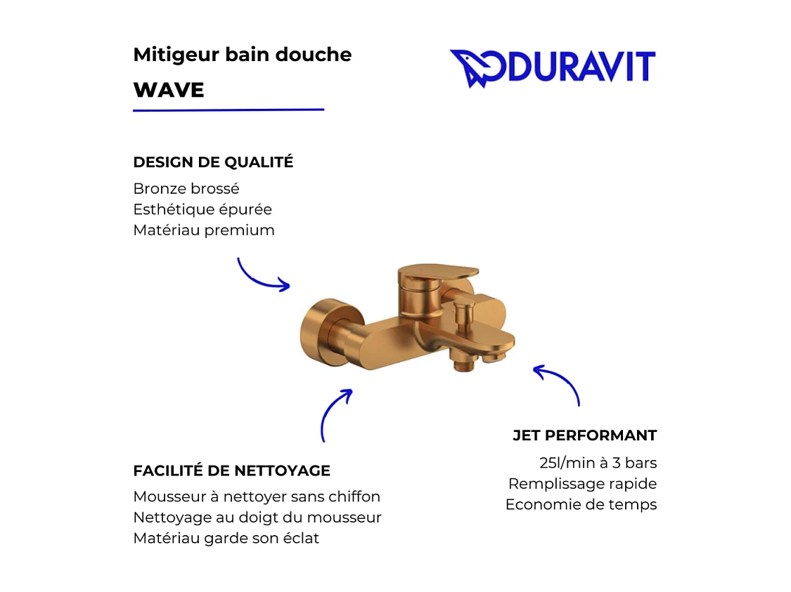 Mitigeur bain douche mécanique DURAVIT Wave bronze brossé