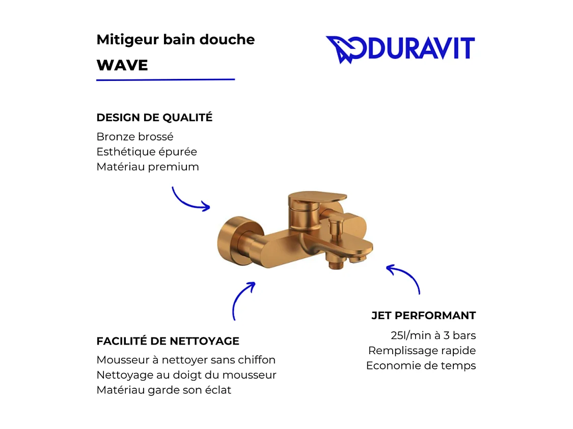 Mitigeur bain douche mécanique DURAVIT Wave bronze brossé
