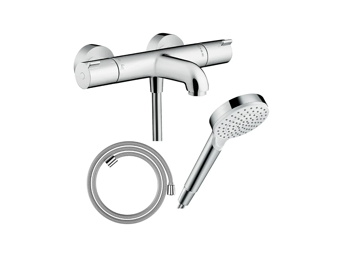Pack mitigeur bain thermostatique HANSGROHE Ecostat 1001CL + Flexible Designflex + Pommeau Vernis Blend 100 EcoSmart 1jet chromé