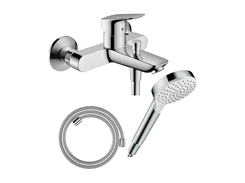 Pack mitigeur bain douche mécanique HANSGROHE Logis + Flexible Designflex + Pommeau Vernis Blend 100 EcoSmart 1jet chromé