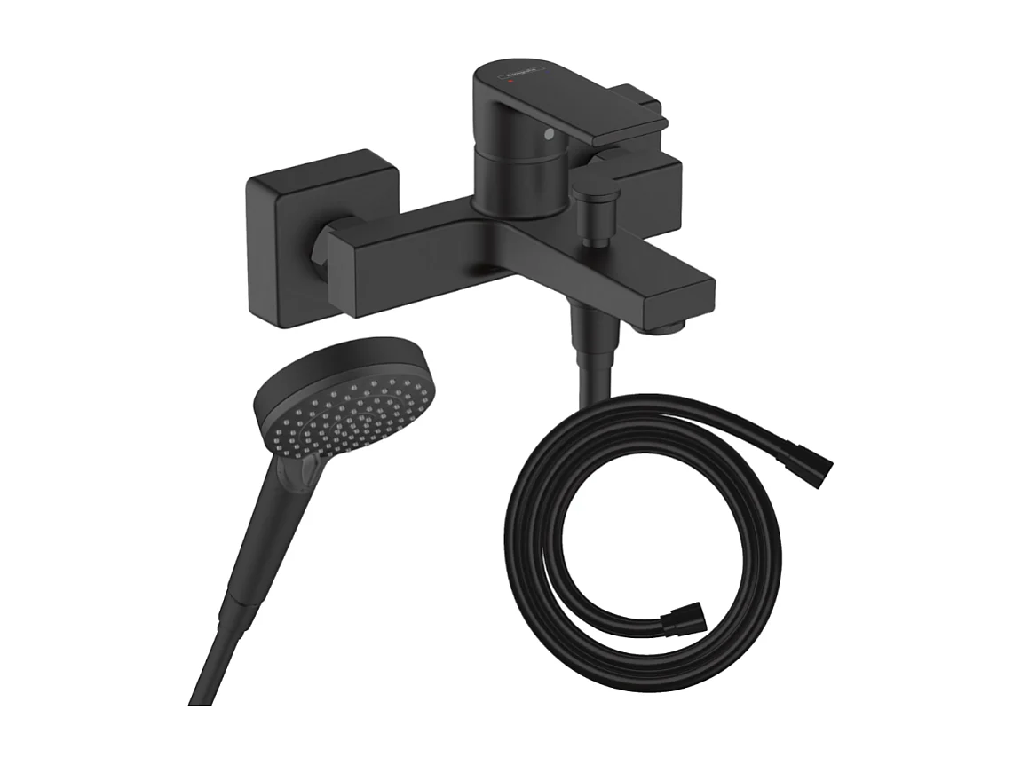 Pack mitigeur bain douche HANSGROHE Vernis Shape + Flexible Isiflex + Pommeau HANSGROHE Vernis Blend 100 Vario noir mat