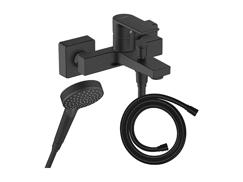 Pack mitigeur bain douche HANSGROHE Vernis Shape + Flexible Isiflex + Pommeau HANSGROHE Vernis Blend 100 Vario noir mat