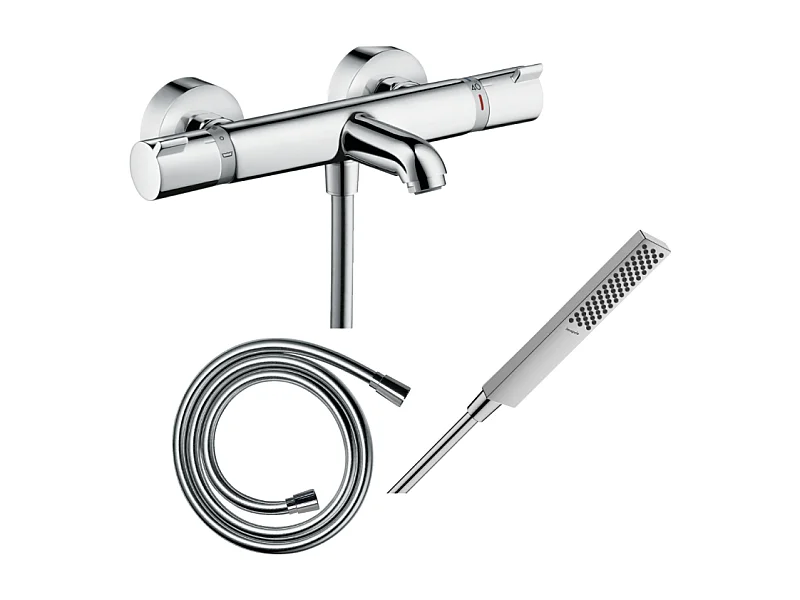 Pack mitigeur bain thermostatique HANSGROHE Ecostat Comfort + Flexible Isiflex 1,6m + Pommeau Pulsify E 100 EcoSmart chromé