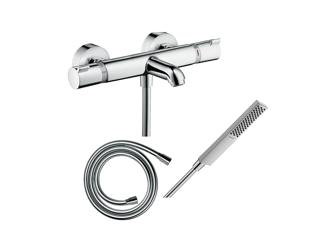 Pack mitigeur bain thermostatique HANSGROHE Ecostat Comfort + Flexible Isiflex 1,6m + Pommeau Pulsify E 100 EcoSmart chromé