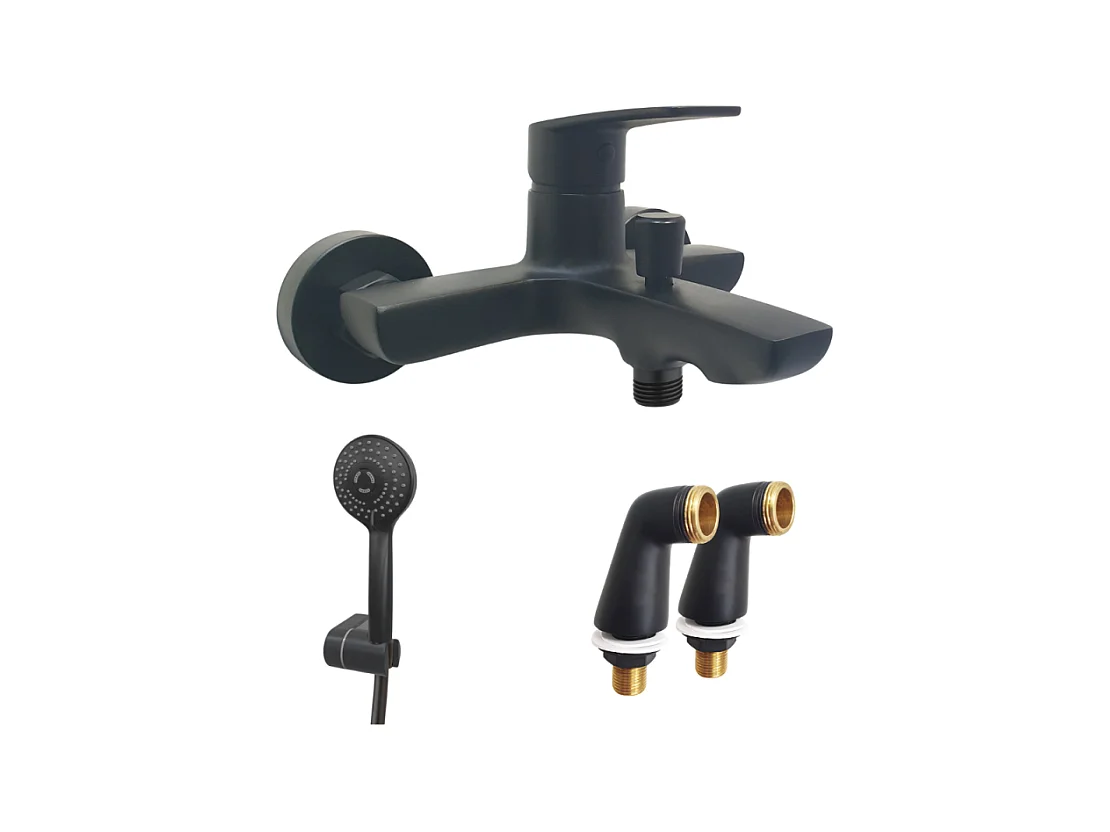 Mitigeur bain douche mural PAINI Ruby + Minikit douchette 3 jets rond Ruby + Colonnettes Noir mat