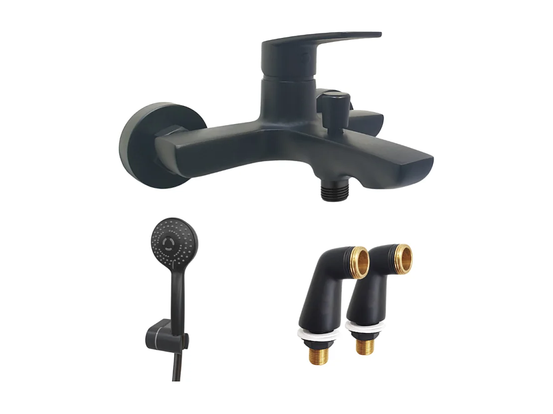 Mitigeur bain douche mural PAINI Ruby + Minikit douchette 3 jets rond Ruby + Colonnettes Noir mat