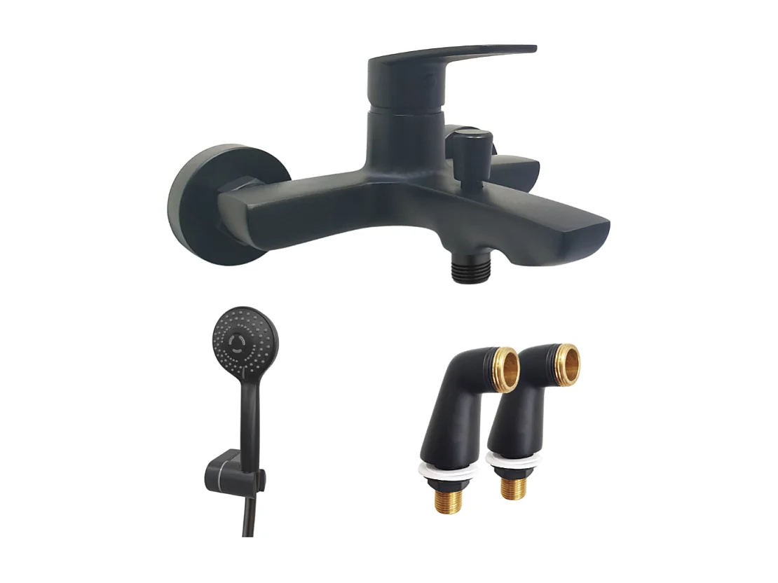 Mitigeur bain douche mural PAINI Ruby + Minikit douchette 3 jets rond Ruby + Colonnettes Noir mat