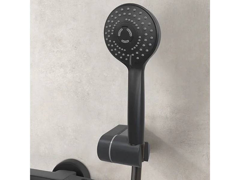 Mitigeur bain douche mural PAINI Ruby + Minikit douchette 3 jets rond Ruby + Colonnettes Noir mat