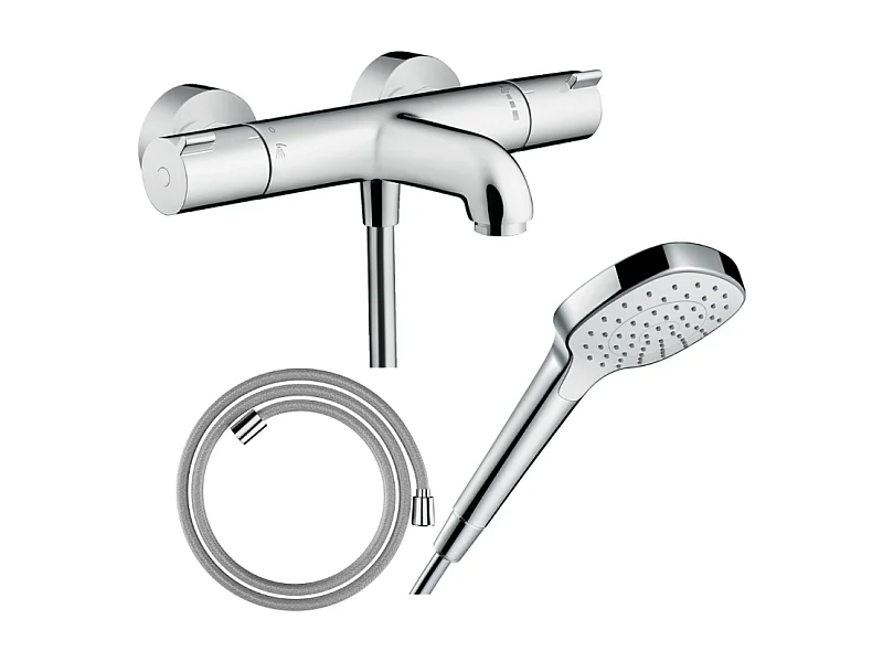 Pack mitigeur bain thermostatique HANSGROHE Ecostat 1001CL + Flexible Designflex + Pommeau Croma Select E EcoSmart blanc/chromé