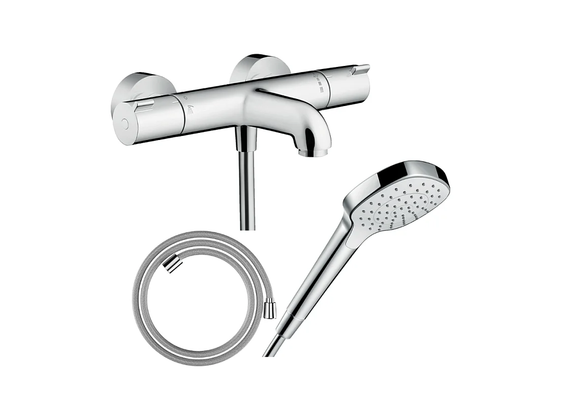 Pack mitigeur bain thermostatique HANSGROHE Ecostat 1001CL + Flexible Designflex + Pommeau Croma Select E EcoSmart blanc/chromé
