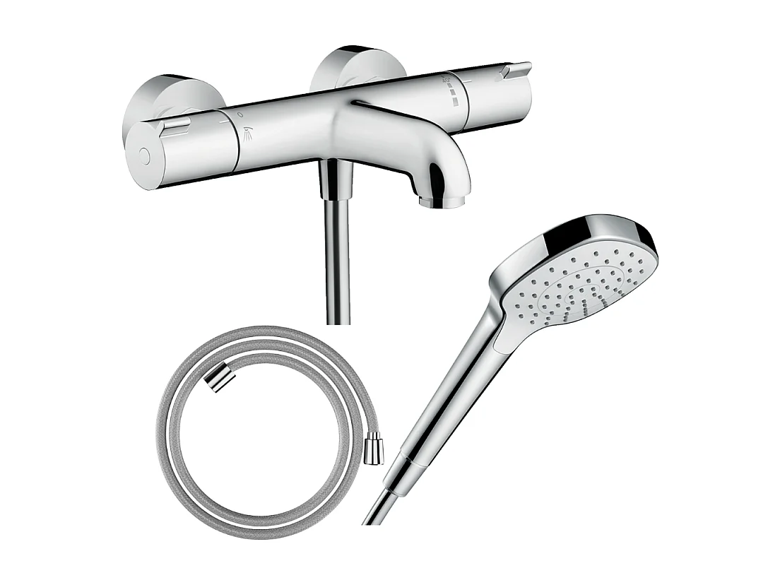 Pack mitigeur bain thermostatique HANSGROHE Ecostat 1001CL + Flexible Designflex + Pommeau Croma Select E EcoSmart blanc/chromé