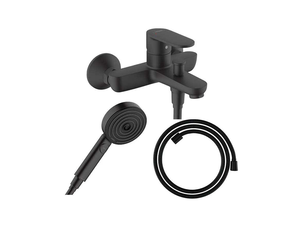 Pack mitigeur bain douche HANSGROHE Vernis Blend + Flexible Designflex + Pommeau HANSGROHE Pulsify Select 105 3 jets noir mat