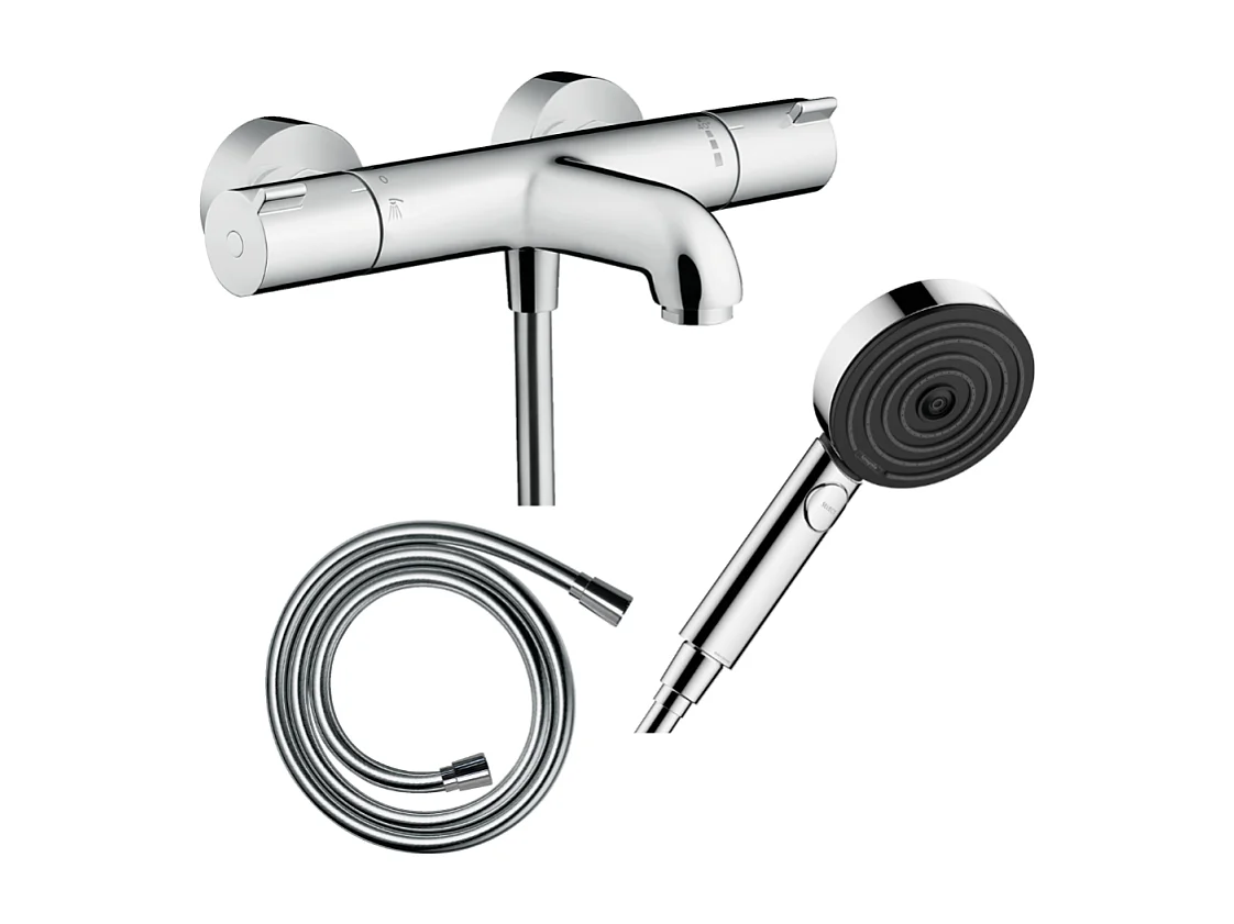 Pack mitigeur bain thermostatique HANSGROHE Ecostat 1001CL + Flexible Isiflex + Pommeau Pulsify Select EcoSmart 105 3jets chromé