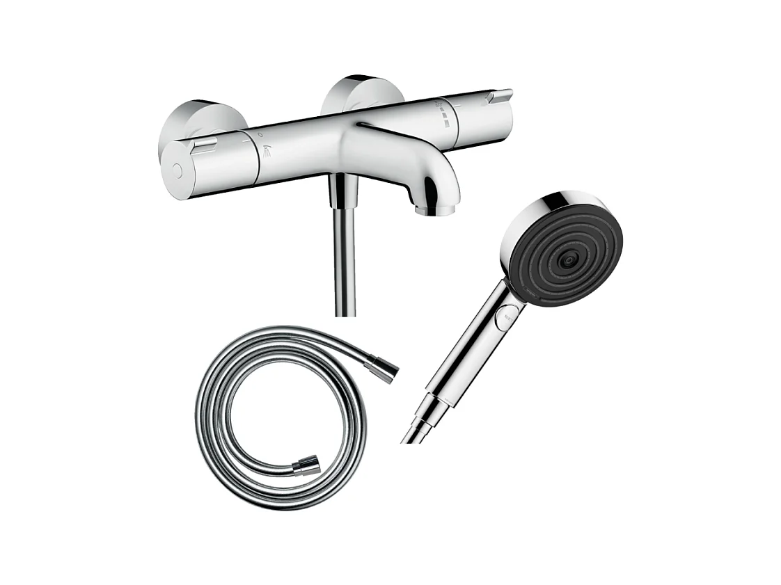 Pack mitigeur bain thermostatique HANSGROHE Ecostat 1001CL + Flexible Isiflex + Pommeau Pulsify Select EcoSmart 105 3jets chromé