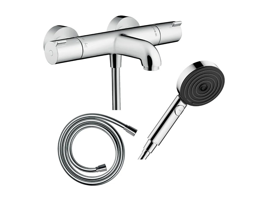 Pack mitigeur bain thermostatique HANSGROHE Ecostat 1001CL + Flexible Isiflex + Pommeau Pulsify Select EcoSmart 105 3jets chromé