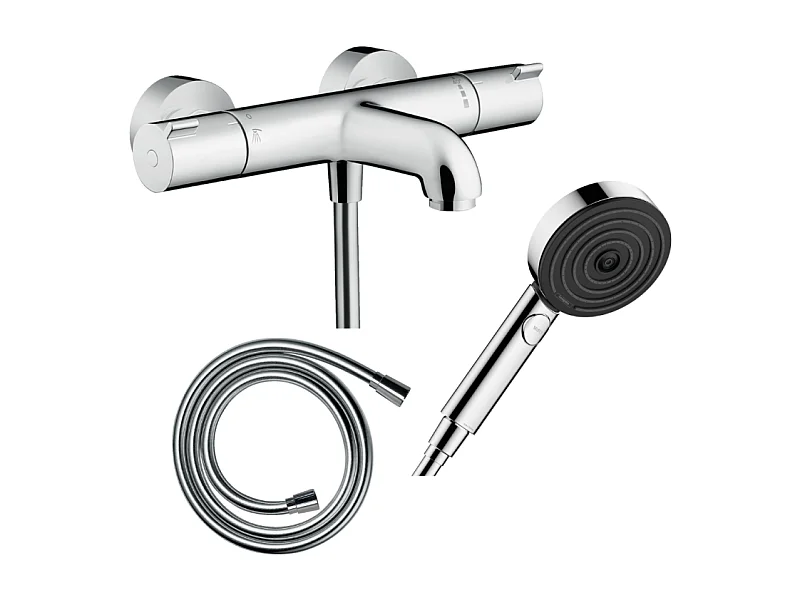 Pack mitigeur bain thermostatique HANSGROHE Ecostat 1001CL + Flexible Isiflex + Pommeau Pulsify Select EcoSmart 105 3jets chromé