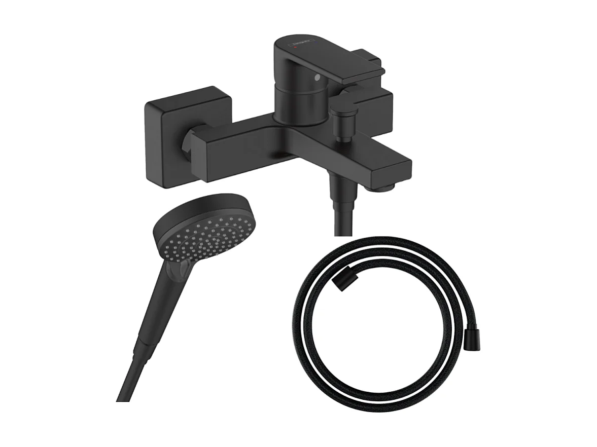 Pack mitigeur bain douche HANSGROHE Vernis Shape + Flexible Designflex + Pommeau HANSGROHE Vernis Blend 100 Vario noir mat