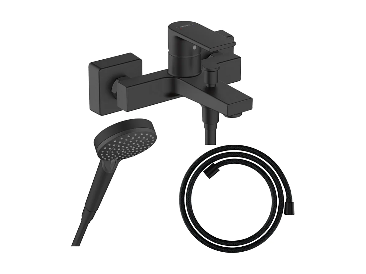 Pack mitigeur bain douche HANSGROHE Vernis Shape + Flexible Designflex + Pommeau HANSGROHE Vernis Blend 100 Vario noir mat