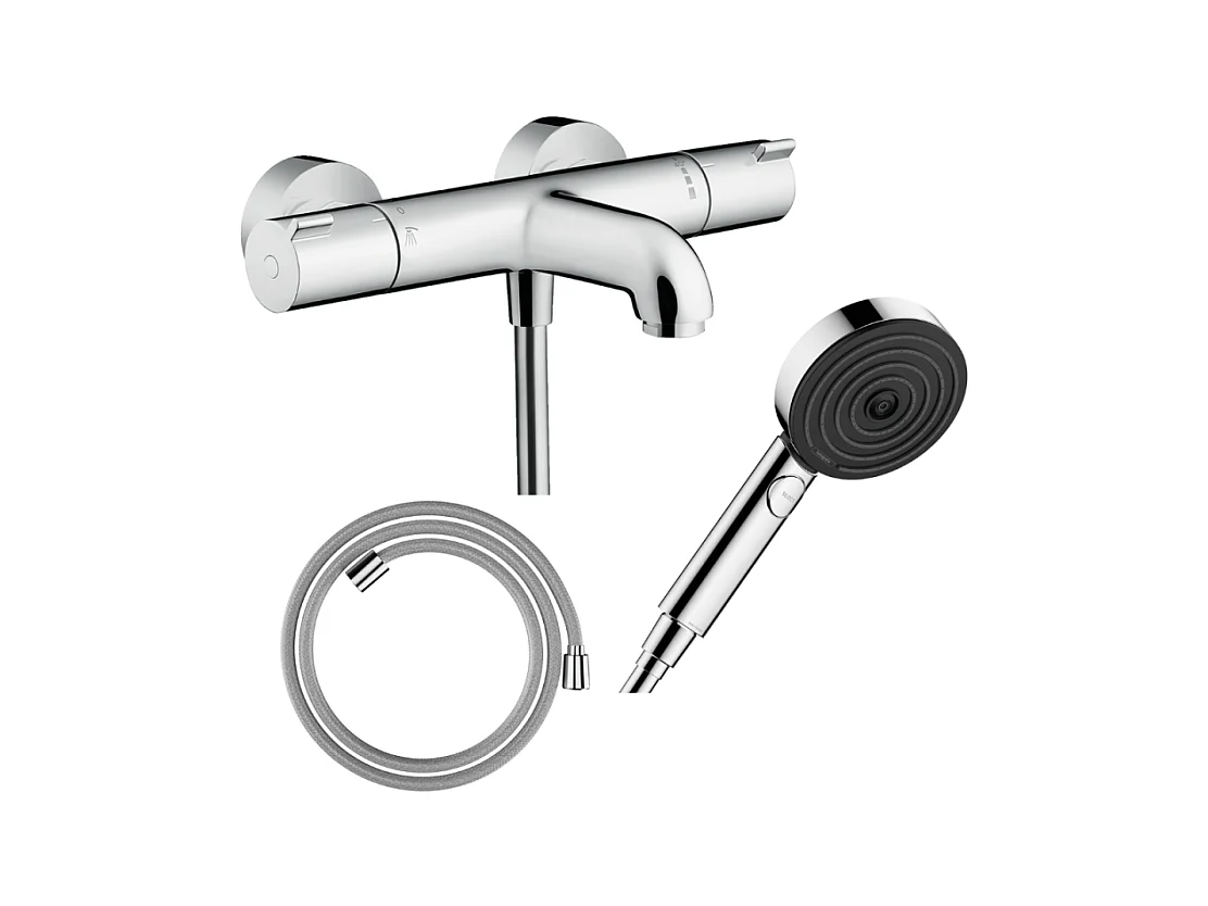 Pack mitigeur bain thermostatique HANSGROHE Ecostat 1001CL + Flexible Designflex+Pommeau Pulsify Select EcoSmart 105 3jets chromé