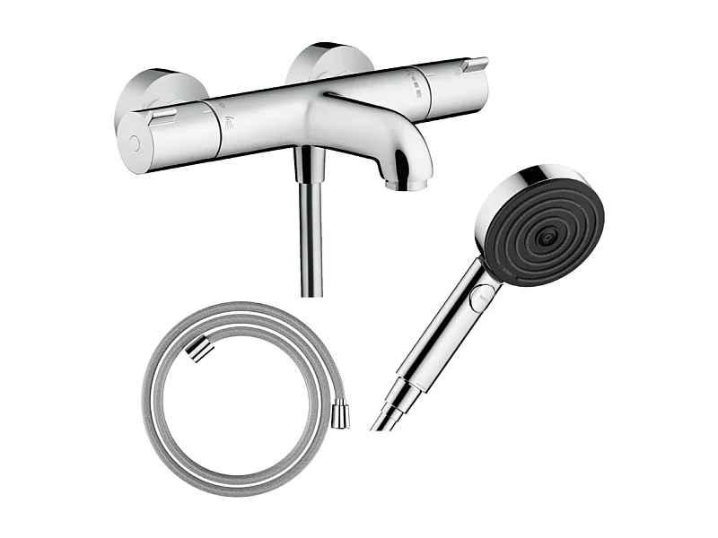 Pack mitigeur bain thermostatique HANSGROHE Ecostat 1001CL + Flexible Designflex+Pommeau Pulsify Select EcoSmart 105 3jets chromé