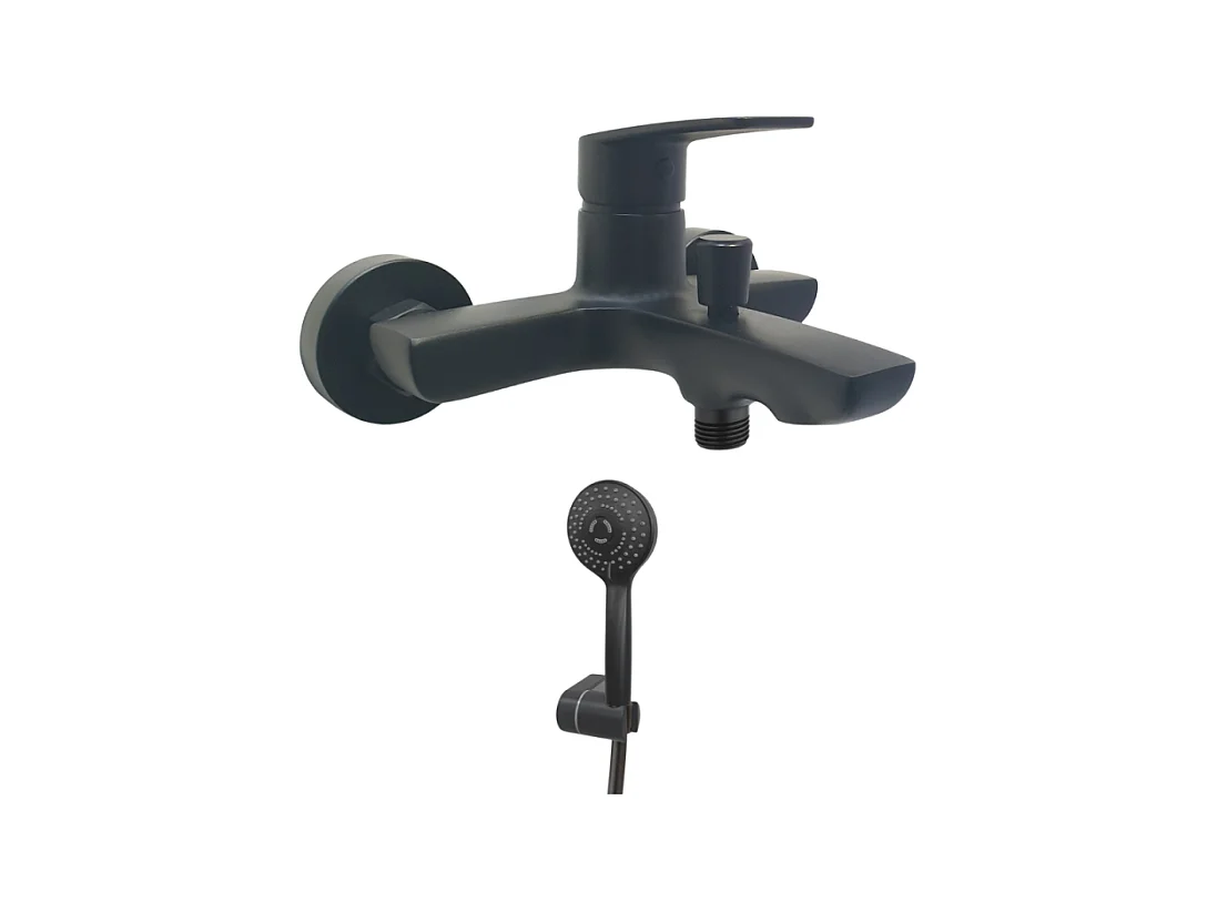 Mitigeur bain douche mural PAINI Ruby Noir Mat + Minikit douchette 3 jets rond Ruby