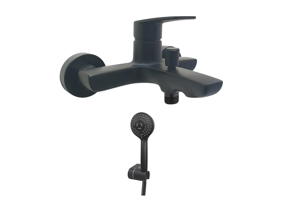 Mitigeur bain douche mural PAINI Ruby Noir Mat + Minikit douchette 3 jets rond Ruby