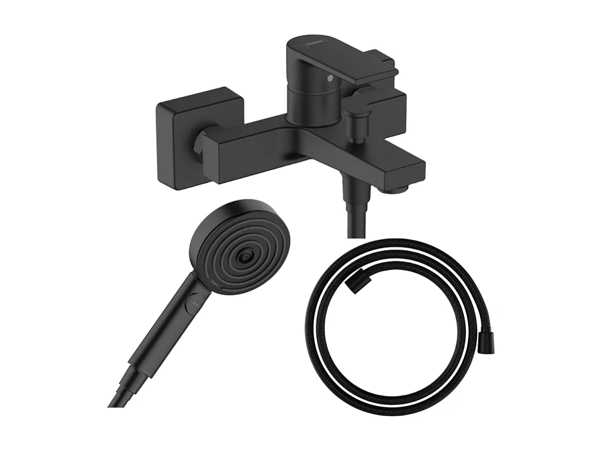 Pack mitigeur bain douche HANSGROHE Vernis Shape + Flexible Designflex + Pommeau HANSGROHE Pulsify Select 105 3 jets noir mat